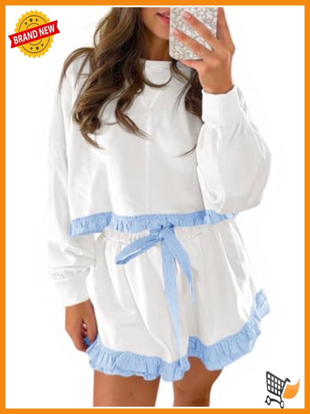 2 Piece Lounge Sets Ruffle Cropped Sweatshirt Drawstring Shorts Sweatsuit